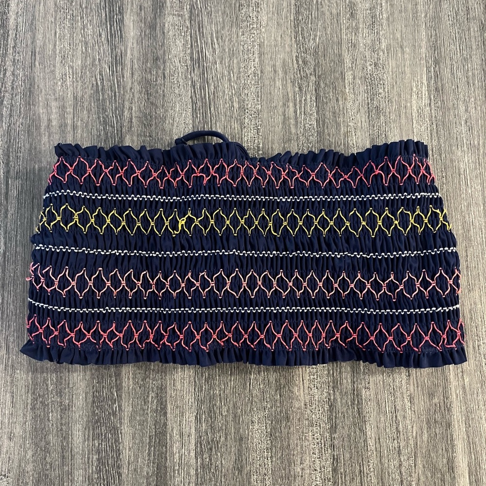 Navy Blue and Pink Embroidered Top